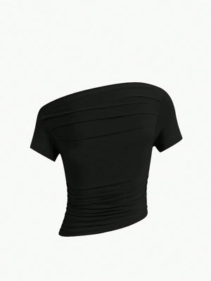 Oblique shoulder slimming tight top - Negative Apparel
