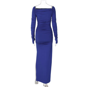 Off - shoulder one - shoulder sexy tight pleated side slit dress - Negative Apparel