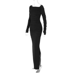 Off - shoulder one - shoulder sexy tight pleated side slit dress - Negative Apparel