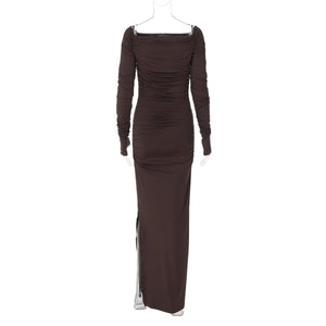 Off - shoulder one - shoulder sexy tight pleated side slit dress - Negative Apparel