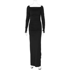Off - shoulder one - shoulder sexy tight pleated side slit dress - Negative Apparel