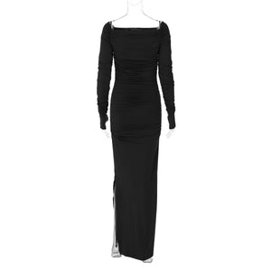 Off - shoulder one - shoulder sexy tight pleated side slit dress - Negative Apparel