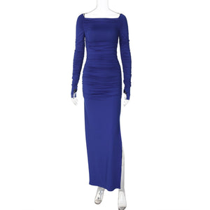 Off - shoulder one - shoulder sexy tight pleated side slit dress - Negative Apparel