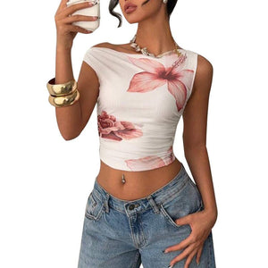 off - shoulder T-shirt 2025 summer new sleeveless slim fit top short women - Negative Apparel