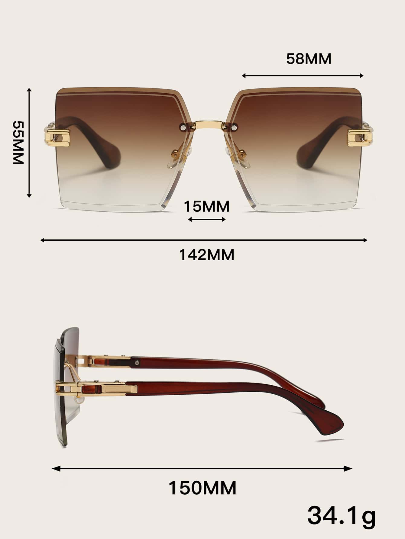 Ombre Lens Rimless Fashion Glasses Vintage Shades Beach Accessories - Negative Apparel