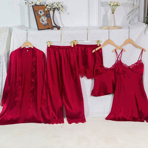 Pajamas new women's sexy pajamas women's summer sexy lace suspender shorts trousers five - piece set 22120 - Negative Apparel