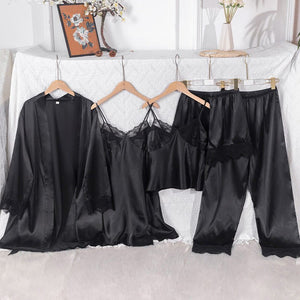 Pajamas new women's sexy pajamas women's summer sexy lace suspender shorts trousers five - piece set 22120 - Negative Apparel