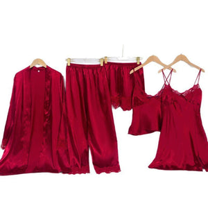 Pajamas new women's sexy pajamas women's summer sexy lace suspender shorts trousers five - piece set 22120 - Negative Apparel