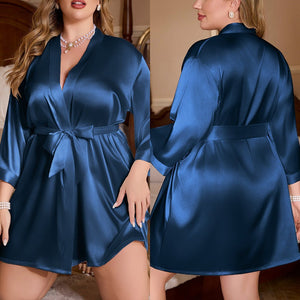 pajamas, women's large - size pajamas, loose and comfortable bathrobes, ice silk loungewear WP22376 - Negative Apparel