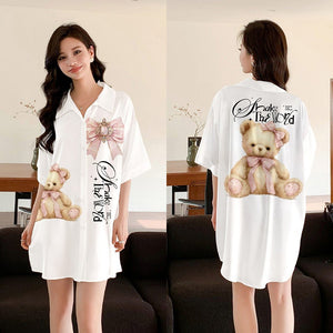 pajamas women's satin chiffon cardigan short - sleeved pajamas ice silk shirt skirt loungewear SQ3525 - Negative Apparel