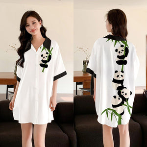 pajamas women's satin chiffon cardigan short - sleeved pajamas ice silk shirt skirt loungewear SQ3525 - Negative Apparel