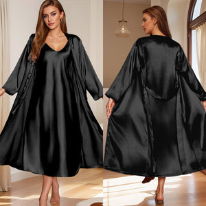 pajamas women's spring and summer loose suspender skirt bathrobe loungewear fashion nightgown set WP22108 - Negative Apparel