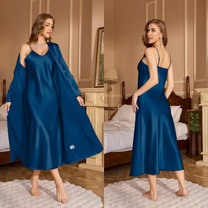 pajamas women's spring and summer loose suspender skirt bathrobe loungewear fashion nightgown set WP22108 - Negative Apparel