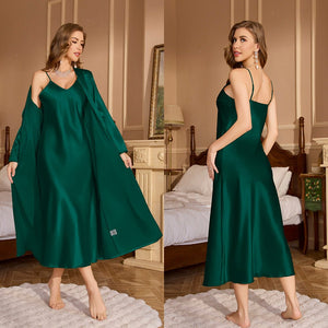 pajamas women's spring and summer loose suspender skirt bathrobe loungewear fashion nightgown set WP22108 - Negative Apparel