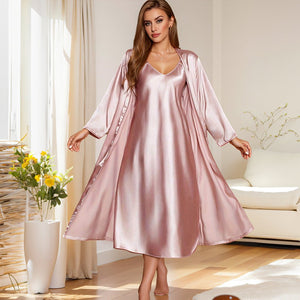 pajamas women's spring and summer loose suspender skirt bathrobe loungewear fashion nightgown set WP22108 - Negative Apparel