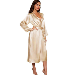 pajamas women's spring and summer loose suspender skirt bathrobe loungewear fashion nightgown set WP22108 - Negative Apparel