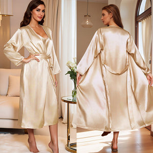 pajamas women's spring and summer loose suspender skirt bathrobe loungewear fashion nightgown set WP22108 - Negative Apparel