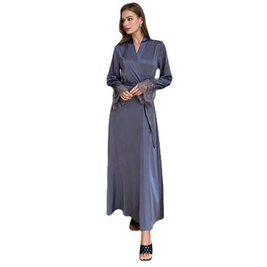 pajamas women's spring and summer satin chiffon pajamas lace splicing French elegant backless pajamas loungewear 2701 - Negative Apparel