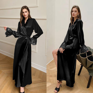 pajamas women's spring and summer satin chiffon pajamas lace splicing French elegant backless pajamas loungewear 2701 - Negative Apparel