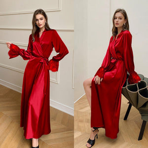 pajamas women's spring and summer satin chiffon pajamas lace splicing French elegant backless pajamas loungewear 2701 - Negative Apparel