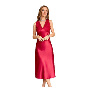 pajamas women's summer ice silk fashionable and comfortable solid color suspender long nightdress SQ22194 - Negative Apparel