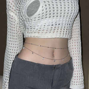 Pearl waist chain geometric round bead tassel chain - Negative Apparel