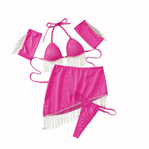 Perspective lace - up neck waist splicing chain hip - wrapped sexy underwear split set - Negative Apparel