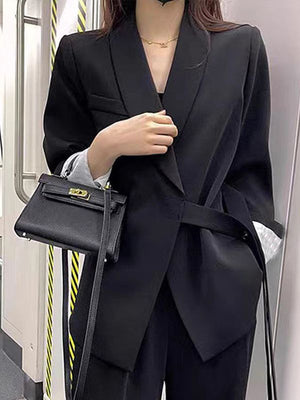 Pink high - end suit for women 2025 spring new design wide - leg pants two - piece suit - Negative Apparel