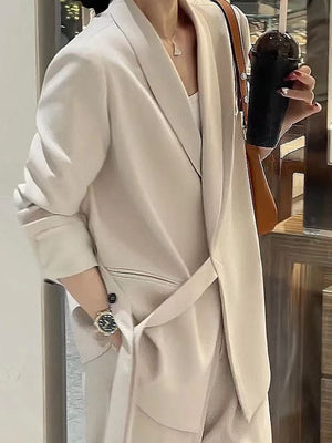 Pink high - end suit for women 2025 spring new design wide - leg pants two - piece suit - Negative Apparel