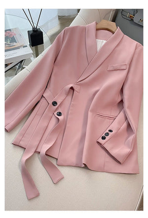Pink high - end suit for women 2025 spring new design wide - leg pants two - piece suit - Negative Apparel