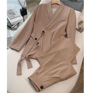 Pink high - end suit for women 2025 spring new design wide - leg pants two - piece suit - Negative Apparel