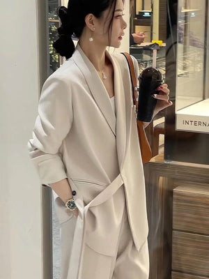 Pink high - end suit for women 2025 spring new design wide - leg pants two - piece suit - Negative Apparel