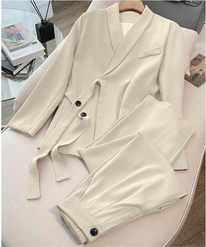 Pink high - end suit for women 2025 spring new design wide - leg pants two - piece suit - Negative Apparel