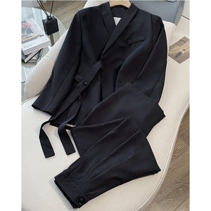Pink high - end suit for women 2025 spring new design wide - leg pants two - piece suit - Negative Apparel
