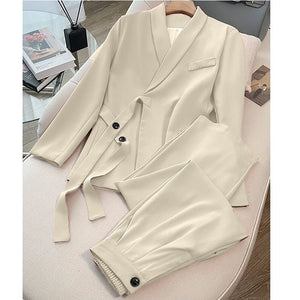 Pink high - end suit for women 2025 spring new design wide - leg pants two - piece suit - Negative Apparel