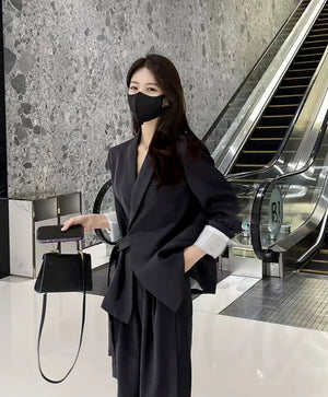 Pink high - end suit for women 2025 spring new design wide - leg pants two - piece suit - Negative Apparel