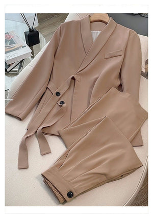 Pink high - end suit for women 2025 spring new design wide - leg pants two - piece suit - Negative Apparel