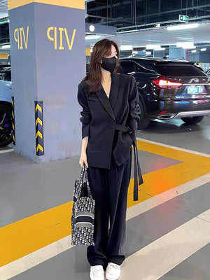 Pink high - end suit for women 2025 spring new design wide - leg pants two - piece suit - Negative Apparel