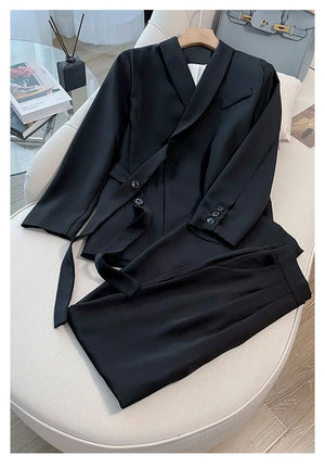 Pink high - end suit for women 2025 spring new design wide - leg pants two - piece suit - Negative Apparel