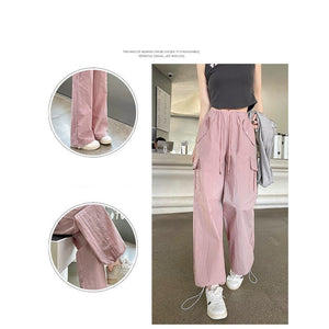 Pink overalls Spice girl pants women's spring new American straight casual wide - leg pants high - waisted quick - drying sweatpants - Negative Apparel