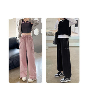 Pink overalls Spice girl pants women's spring new American straight casual wide - leg pants high - waisted quick - drying sweatpants - Negative Apparel