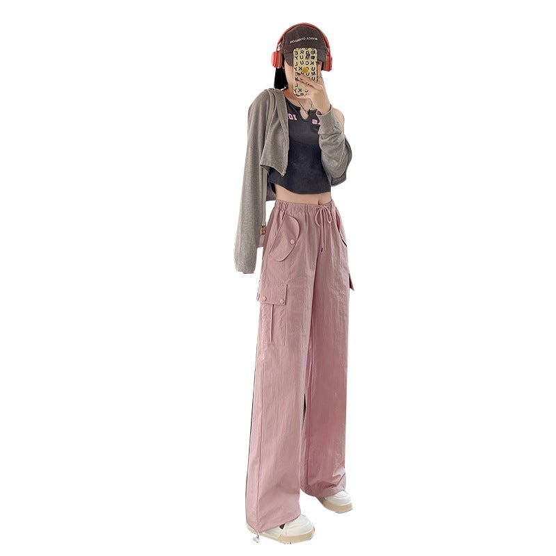 Pink overalls Spice girl pants women's spring new American straight casual wide - leg pants high - waisted quick - drying sweatpants - Negative Apparel