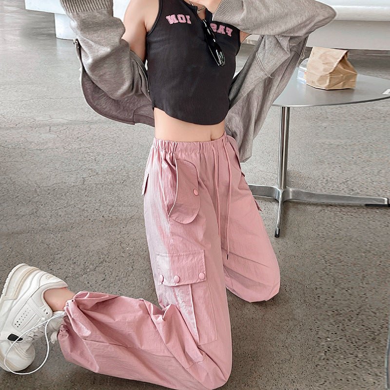 Pink overalls Spice girl pants women's spring new American straight casual wide - leg pants high - waisted quick - drying sweatpants - Negative Apparel