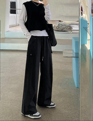 Pink overalls Spice girl pants women's spring new American straight casual wide - leg pants high - waisted quick - drying sweatpants - Negative Apparel