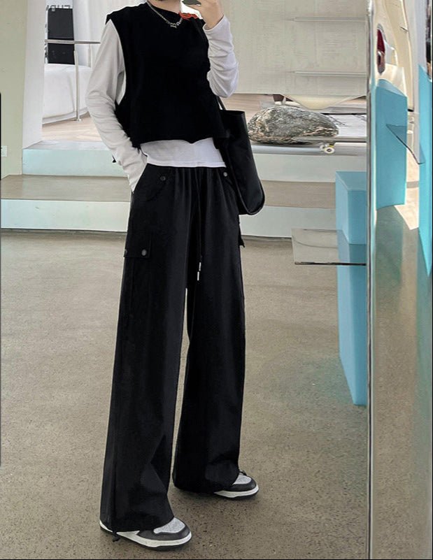 Pink overalls Spice girl pants women's spring new American straight casual wide - leg pants high - waisted quick - drying sweatpants - Negative Apparel