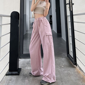 Pink overalls women's autumn new high - waisted wide - leg pants loose casual and thin Spice Girls quick - drying American sweatpants - Negative Apparel