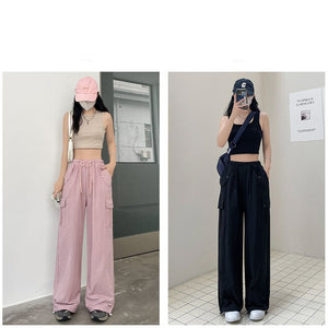 Pink overalls women's autumn new high - waisted wide - leg pants loose casual and thin Spice Girls quick - drying American sweatpants - Negative Apparel