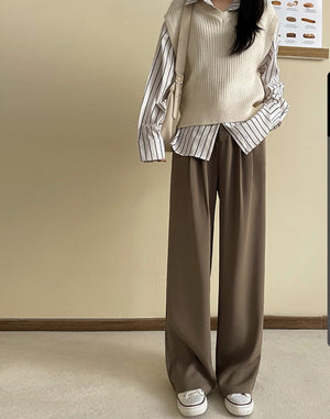 Pink suit pants drooping pants women's spring and autumn loose straight floor mopping pants casual women's clothing small wide - leg pants - Negative Apparel