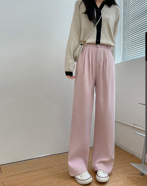 Pink suit pants drooping pants women's spring and autumn loose straight floor mopping pants casual women's clothing small wide - leg pants - Negative Apparel