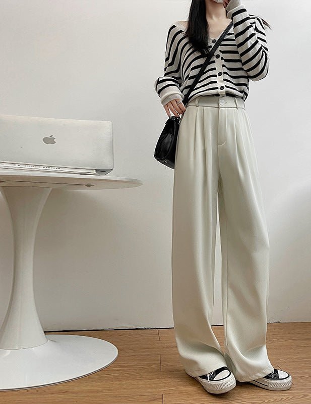 Pink suit pants drooping pants women's spring and autumn loose straight floor mopping pants casual women's clothing small wide - leg pants - Negative Apparel